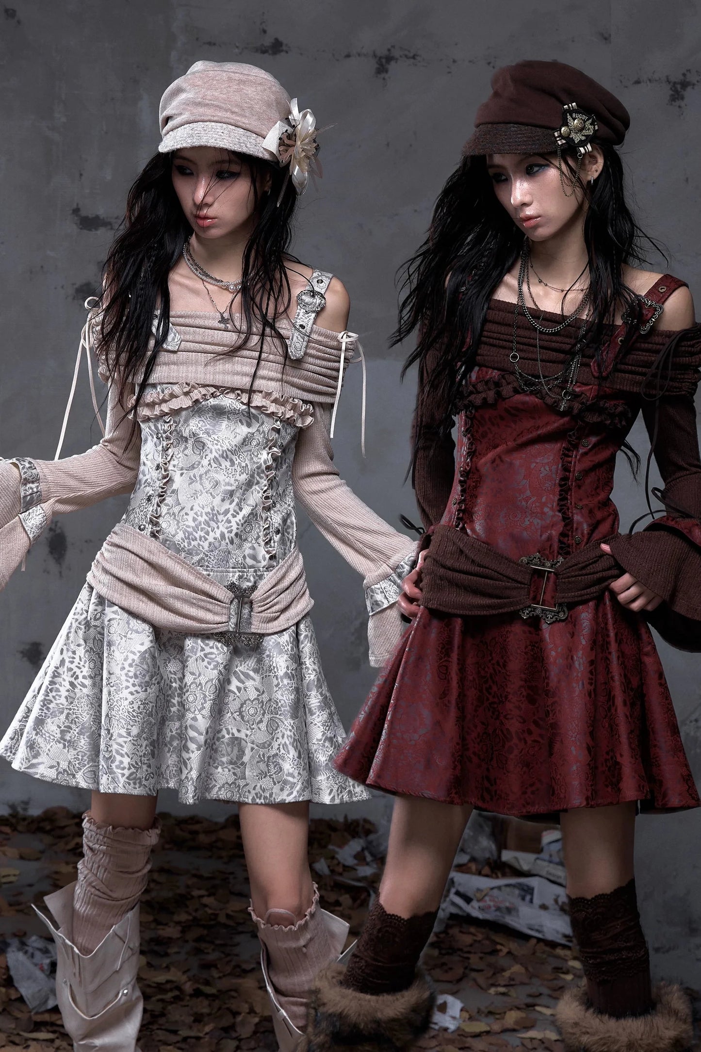 Retro Punk Off Shoulder Patchwork Dress