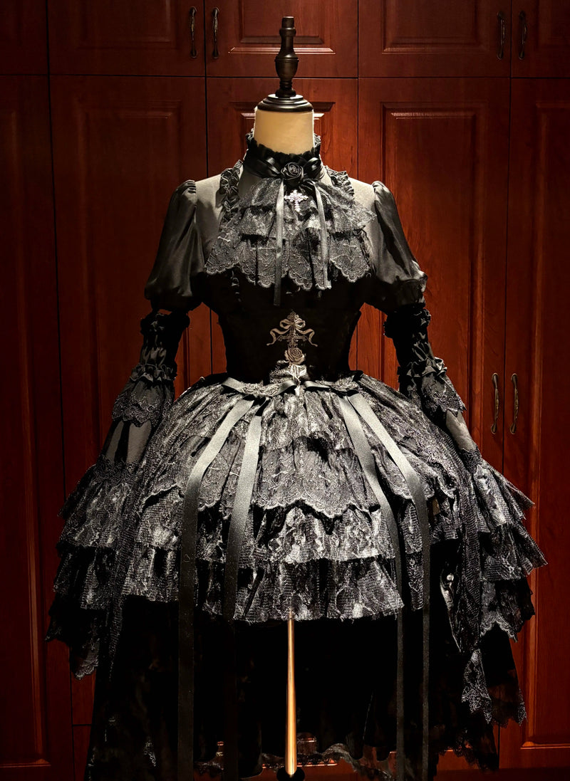 [pre-order Deadline: March 18] Dark Gothic Lolita Skirt + Shirt + Headband + Hat + Sleeve