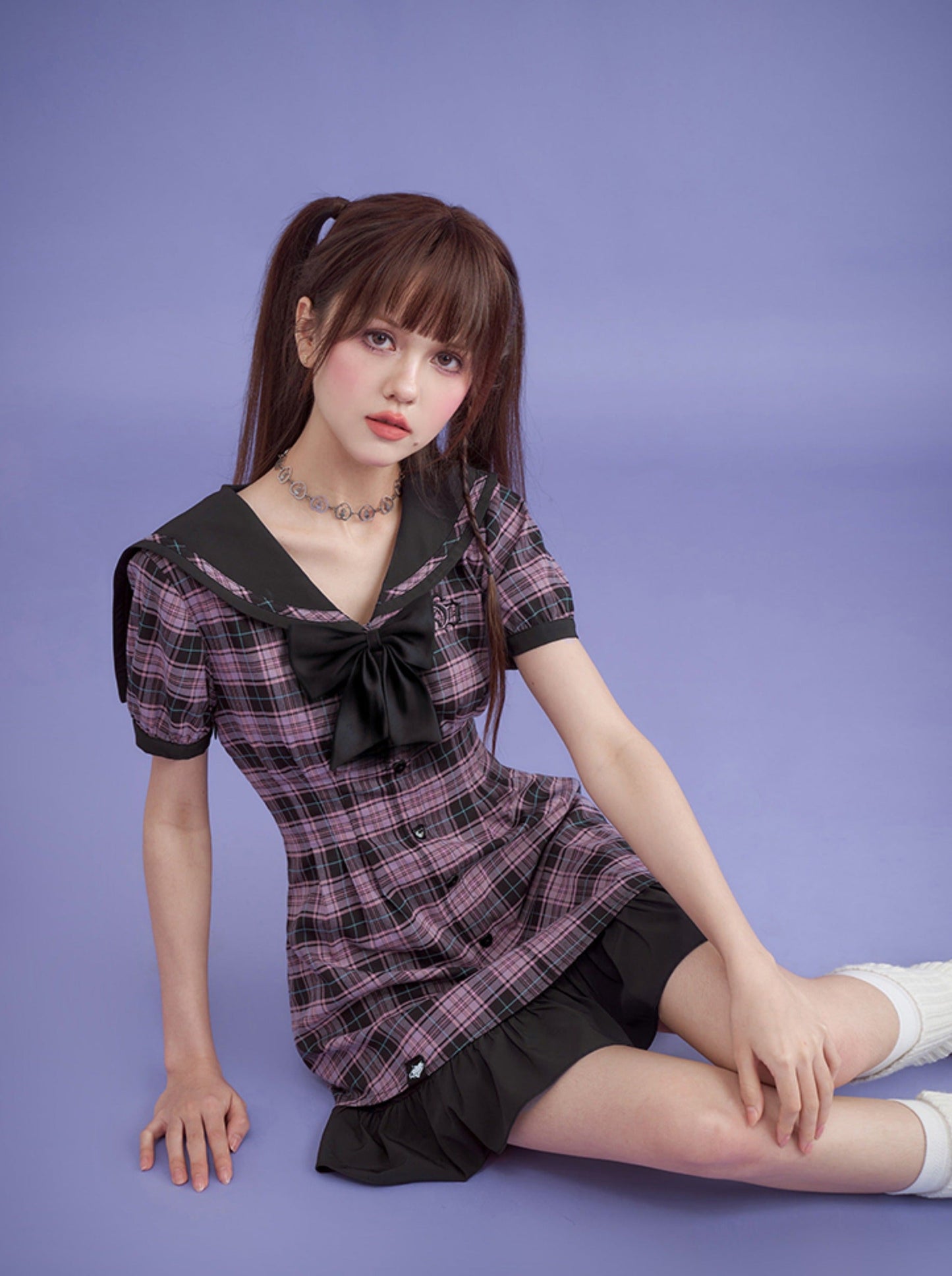 Cool Girly Sailor Checkered Dress