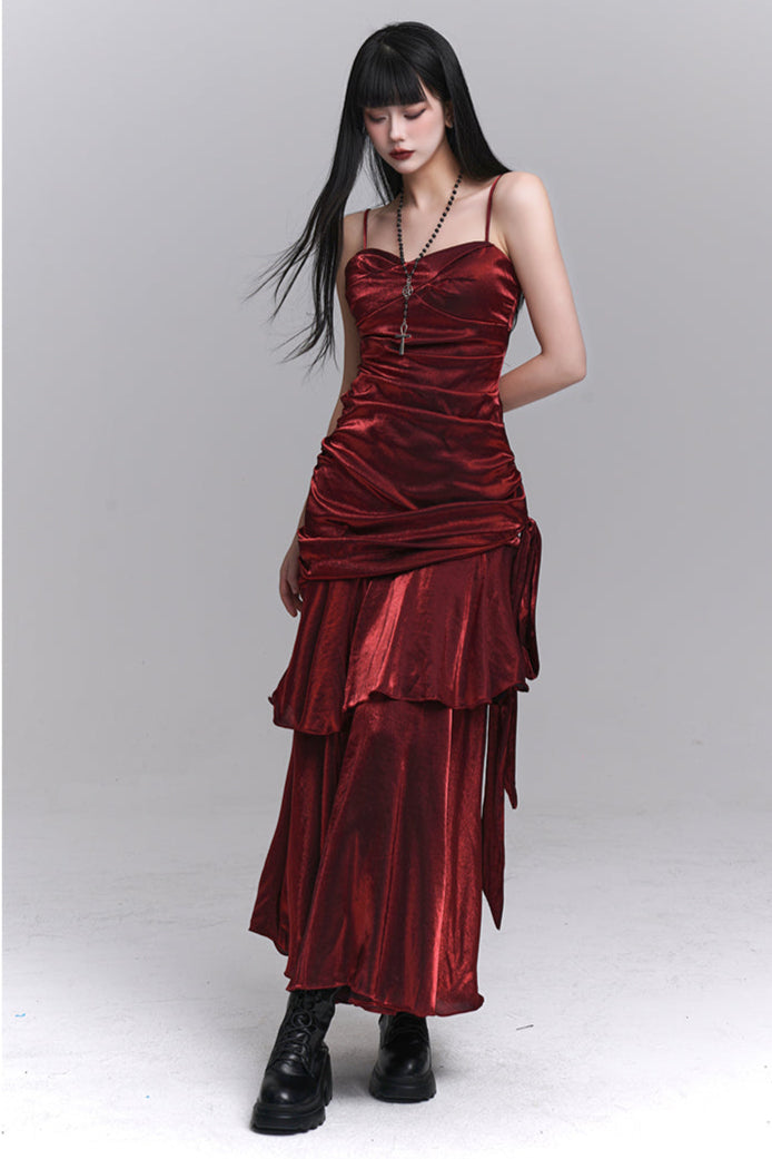 Dark Red Suspender Dress