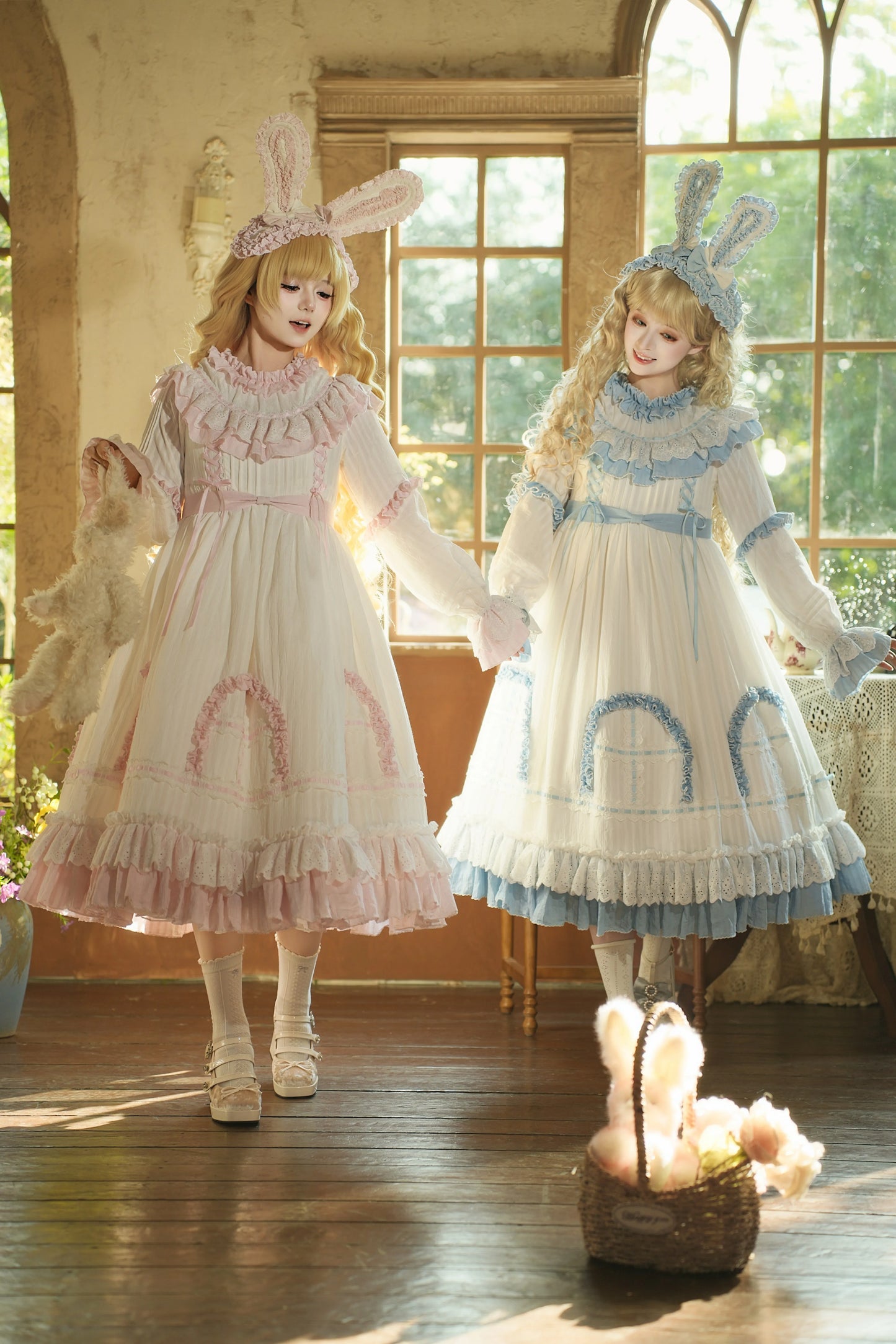 Rabbit Twin Pink Lolita Dress + Rabbit Headband