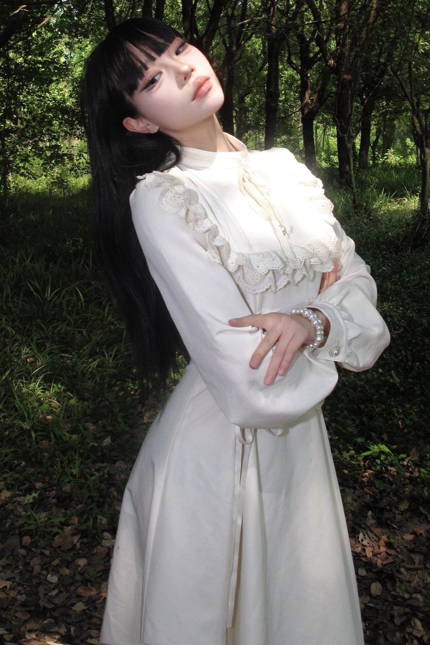 Porcelain French Lace Waist Dress