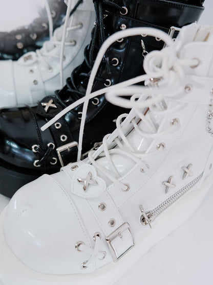 Punk Round Toe Platform Star Chain Design Boots