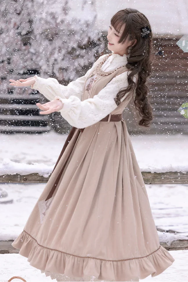 Antique Lace Corduroy Dress + Blouse