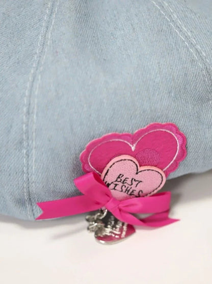 Charm Heart Denim Blue Beret