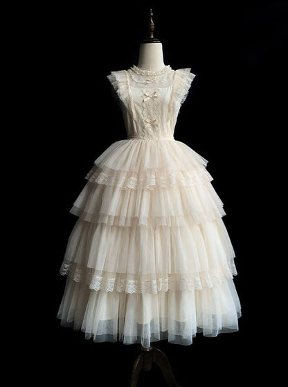 [pre-order] Pure White Girly Lolita Dress + Cardigan + Inner Top + Veil + Sleeves