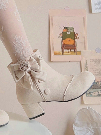 Drop Rose Lace Ribbon Lolita Short Boots