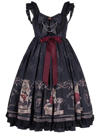 Print Rose Bird Art Design Dress