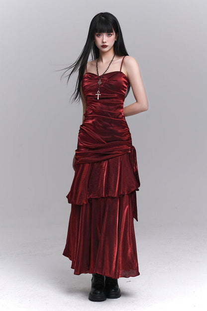 Dark Red Suspender Dress