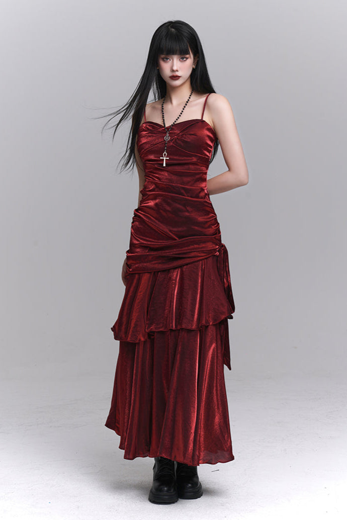 Dark Red Suspender Dress
