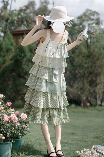 [pre-order] Tiered Ruffled Sleeveless Dress + Ribbon
