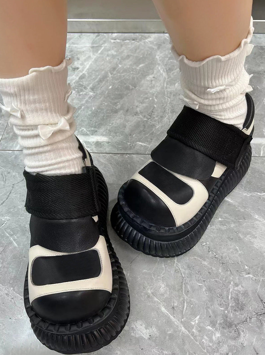 Leather Velcro Platform Shoes