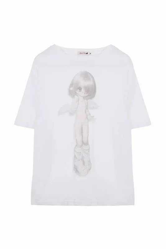Angel Girl Print Sheer Loose Top