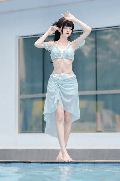 Light Blue Split Mermaid Swimsuit Set