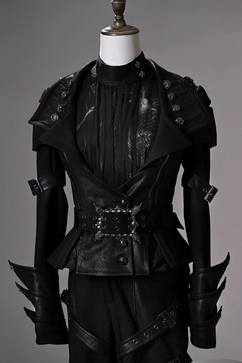 [pre-order Deadline: June 8] Phantom Knight Dark Gothic Prince Waist Button Detail Black Top