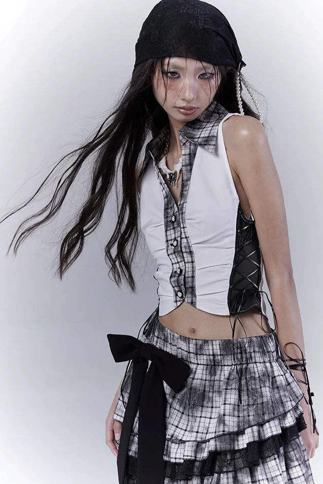 Y2k Dark Patchwork Vest Top