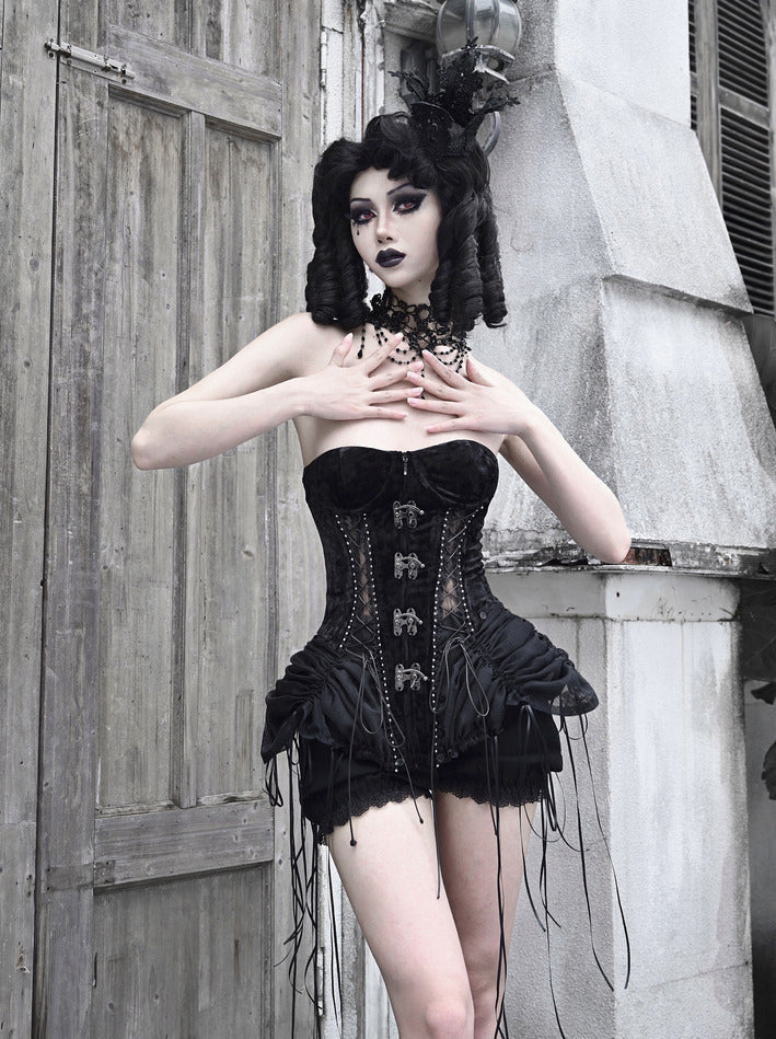 Hell Alice Gothic Dark Fishbone Strap Birdcage Corset Dress Set