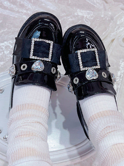 Jewel Pointed Toe Loafer Platform Shoes [enamel Black/matte Black]
