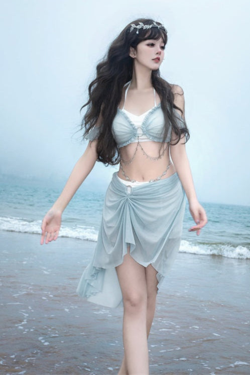 Light Blue Split Mermaid Swimsuit Set