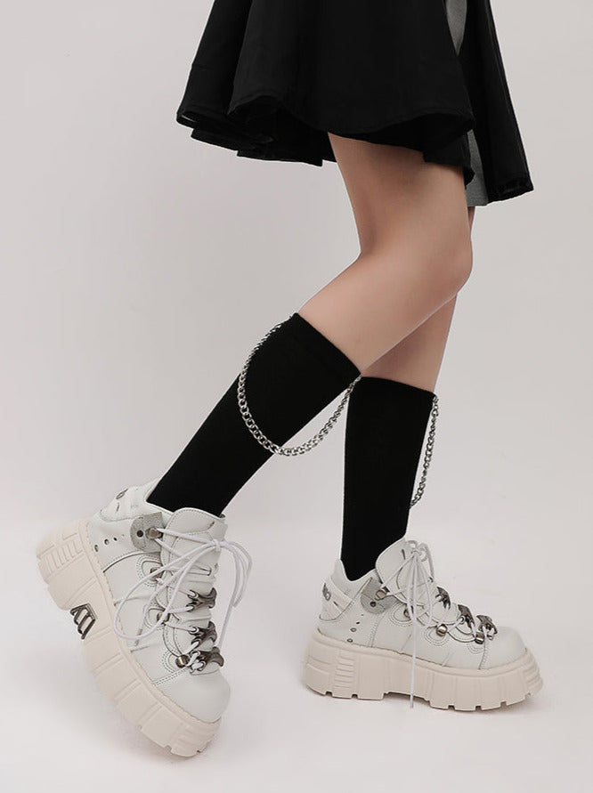 Dark Punk Retro Leather Metal Power Sole Sneaker Shoes
