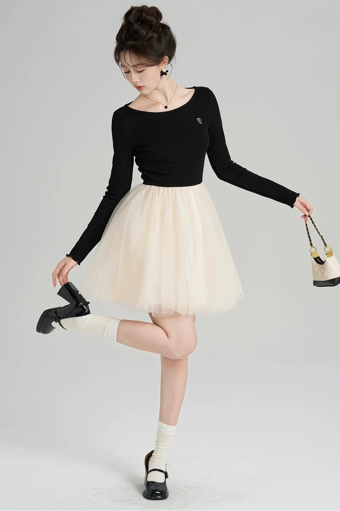 Patchwork Mesh French Dress