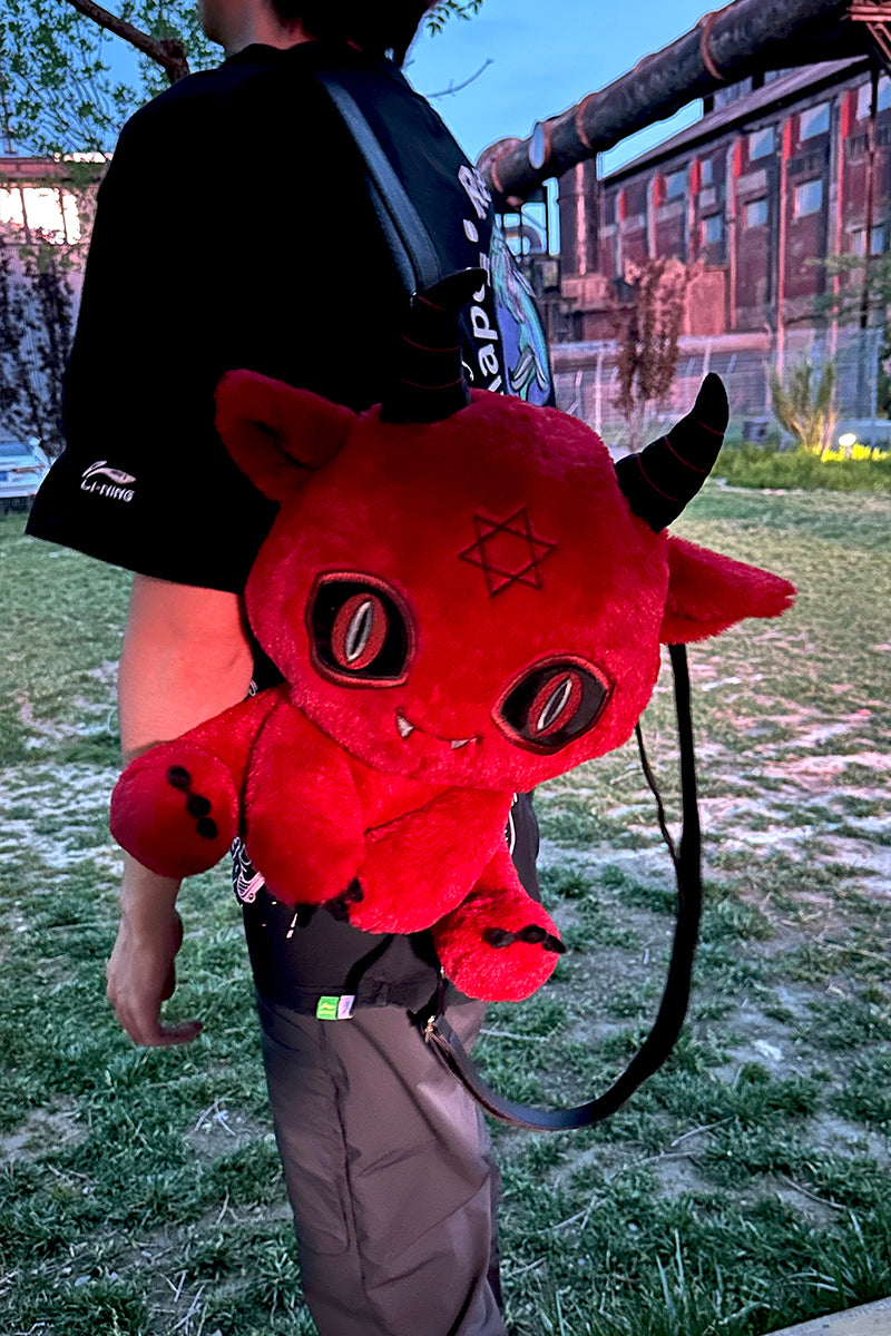Death Black White and Red Devil Dark Punk Plush Backpack