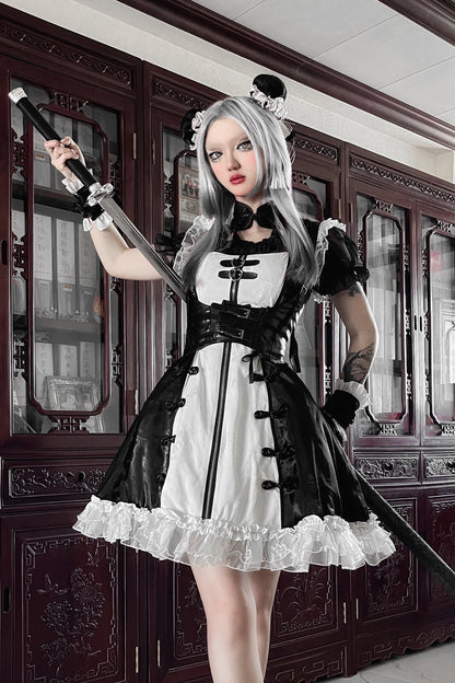 Dark Punk Black White Chinese-style Dress Suit