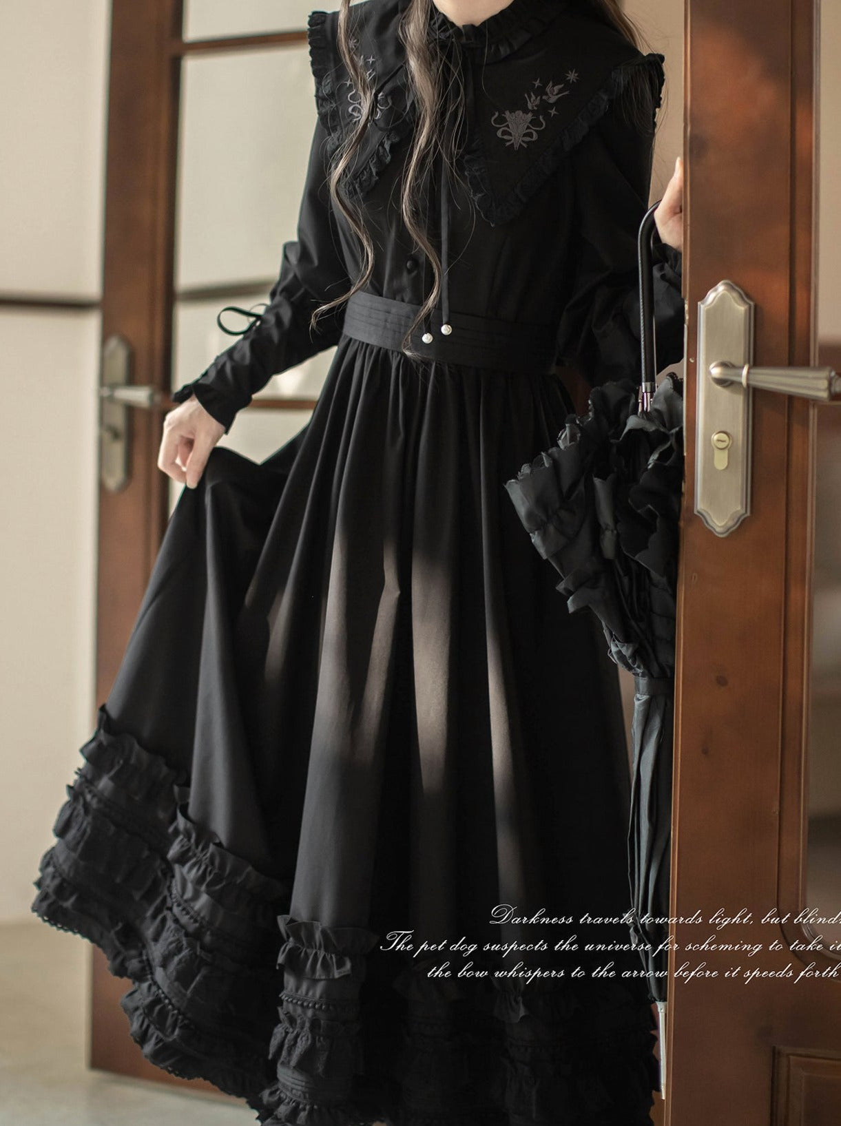 Retro French Leg-of-mutton Dark Dress + Belt