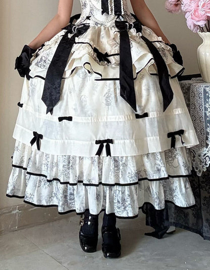 [pre-order] Brandy French Pearl Bustier Dress + Long Skirt + Black Jacquard Jacket + Complete Accessories