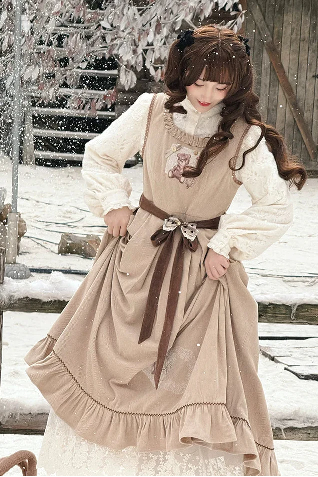 Antique Lace Corduroy Dress + Blouse