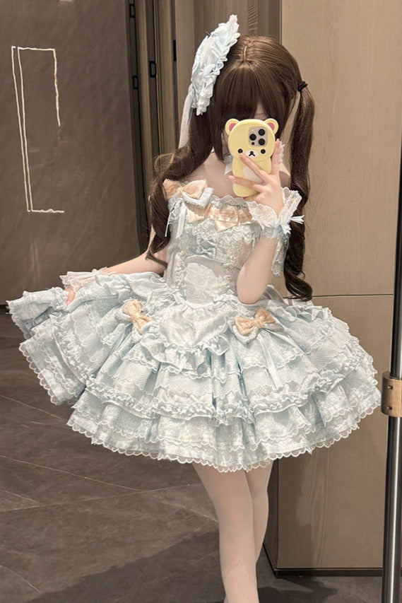 Tricolor Dark Gothic Ribbon Dress + Accessories