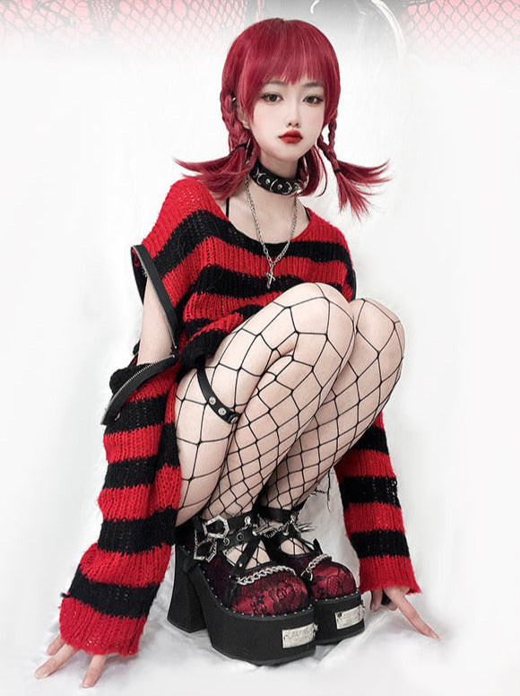 Dark Rose Witch Punk Rivet Round Toe Platform Shoes