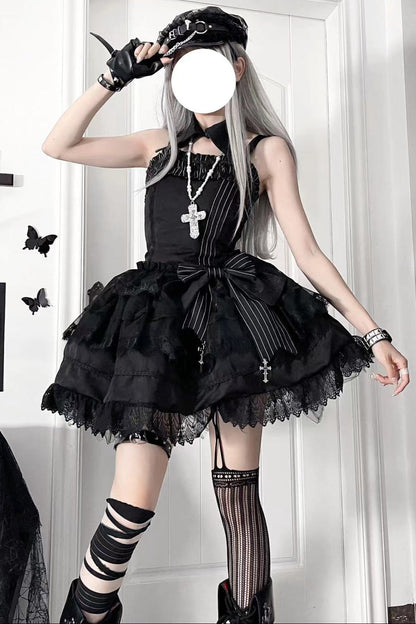 Dark Gothic Striped Slim Dress