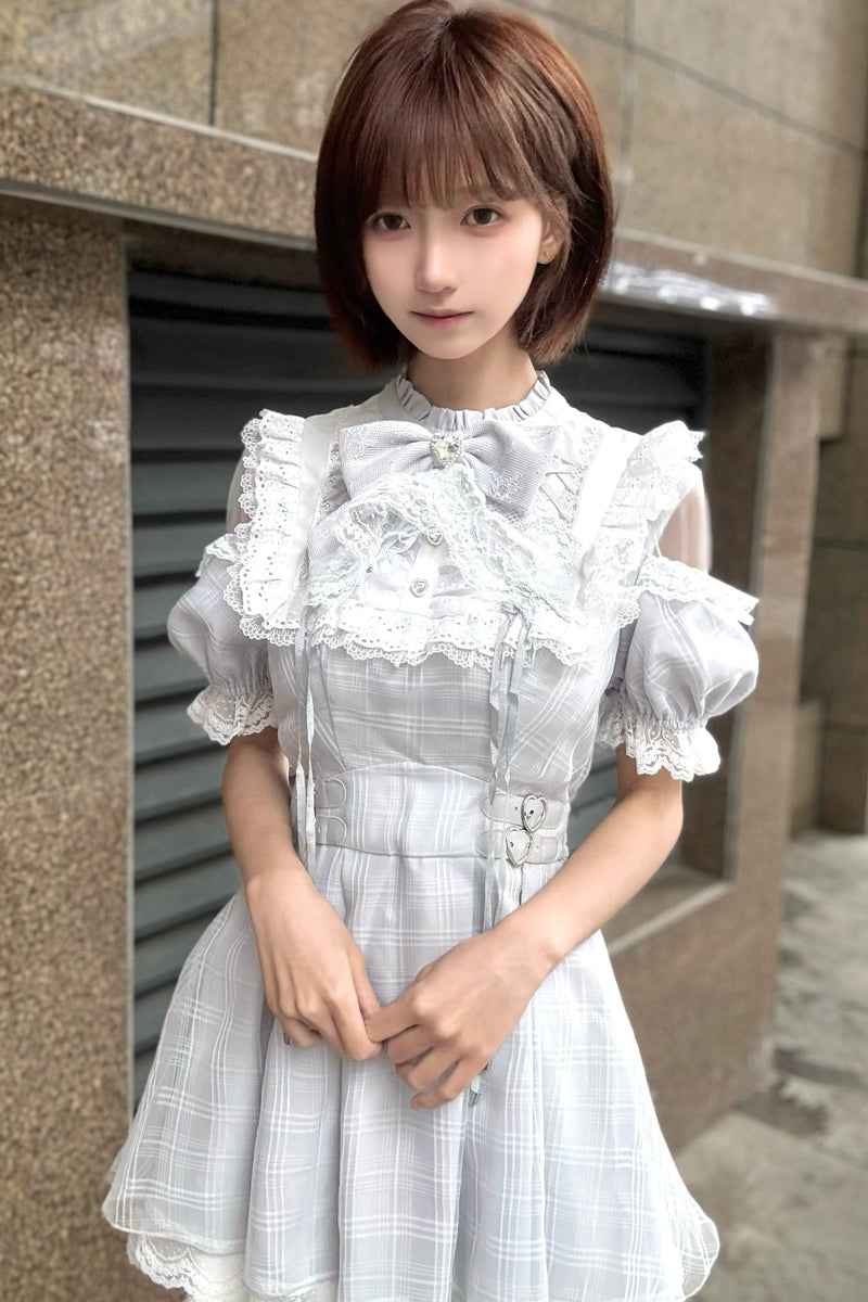 [pre-order] Angel Gray Blue Plaid Dress