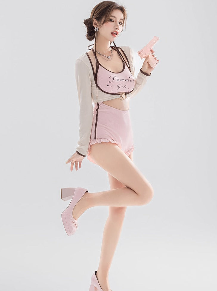 Retro Sweet Two Piece Overall Swimsuit