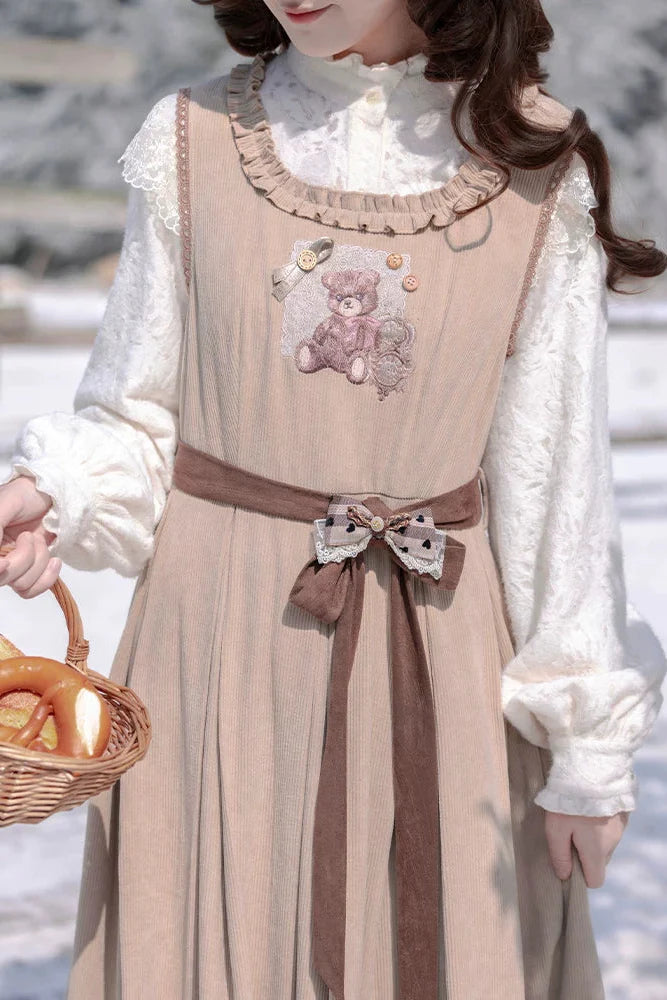 Antique Lace Corduroy Dress + Blouse
