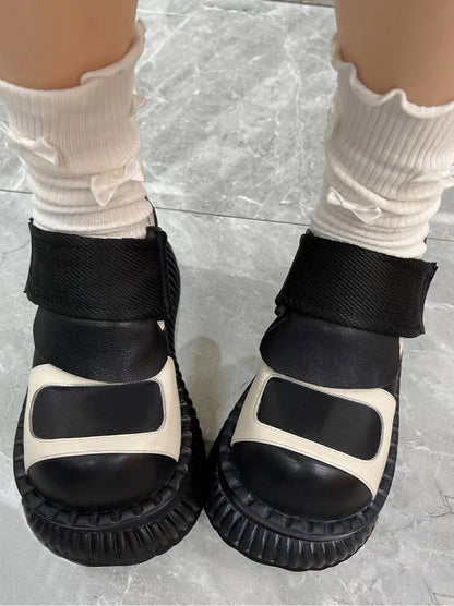Leather Velcro Platform Shoes