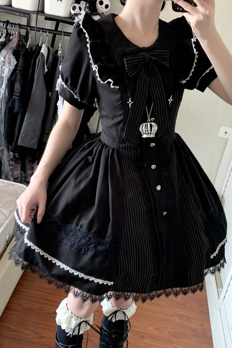 Gothic Doll Striped Lolita Dress + Sleeves