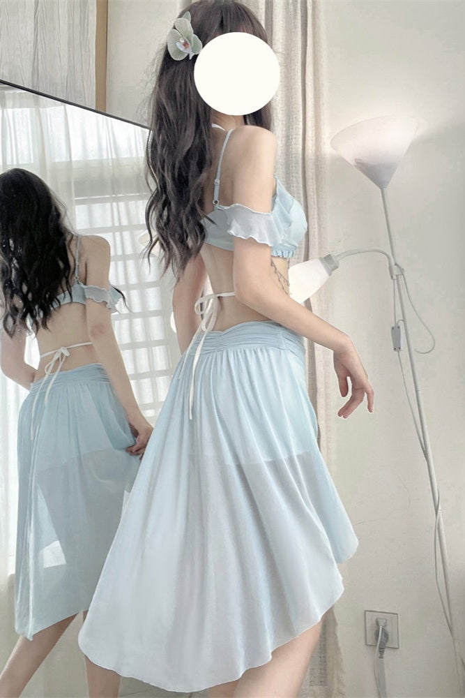 Light Blue Split Mermaid Swimsuit Set