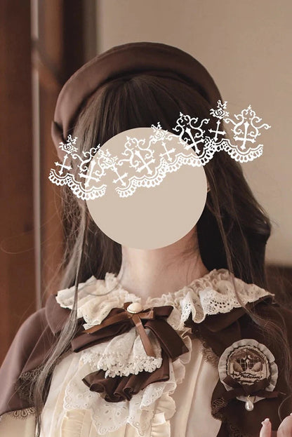 French Brown Lolita Dress + Cape + Beret + Badge