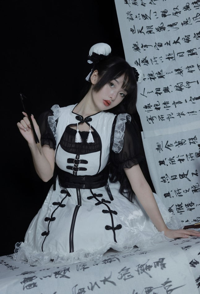 Dark Punk Black White Chinese-style Dress Suit