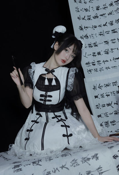 Dark Punk Black White Chinese-style Dress Suit