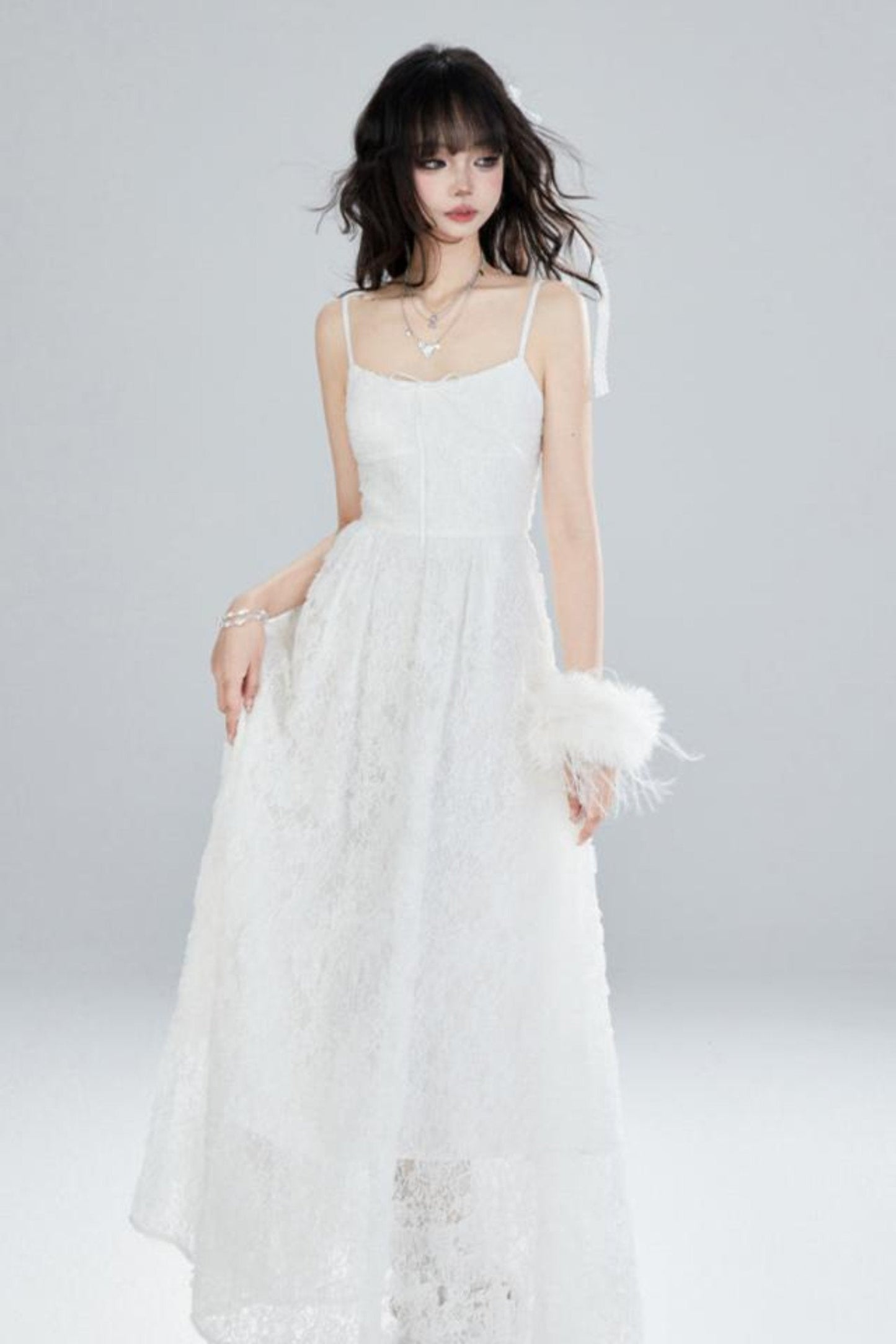 White Lace Suspender Dress