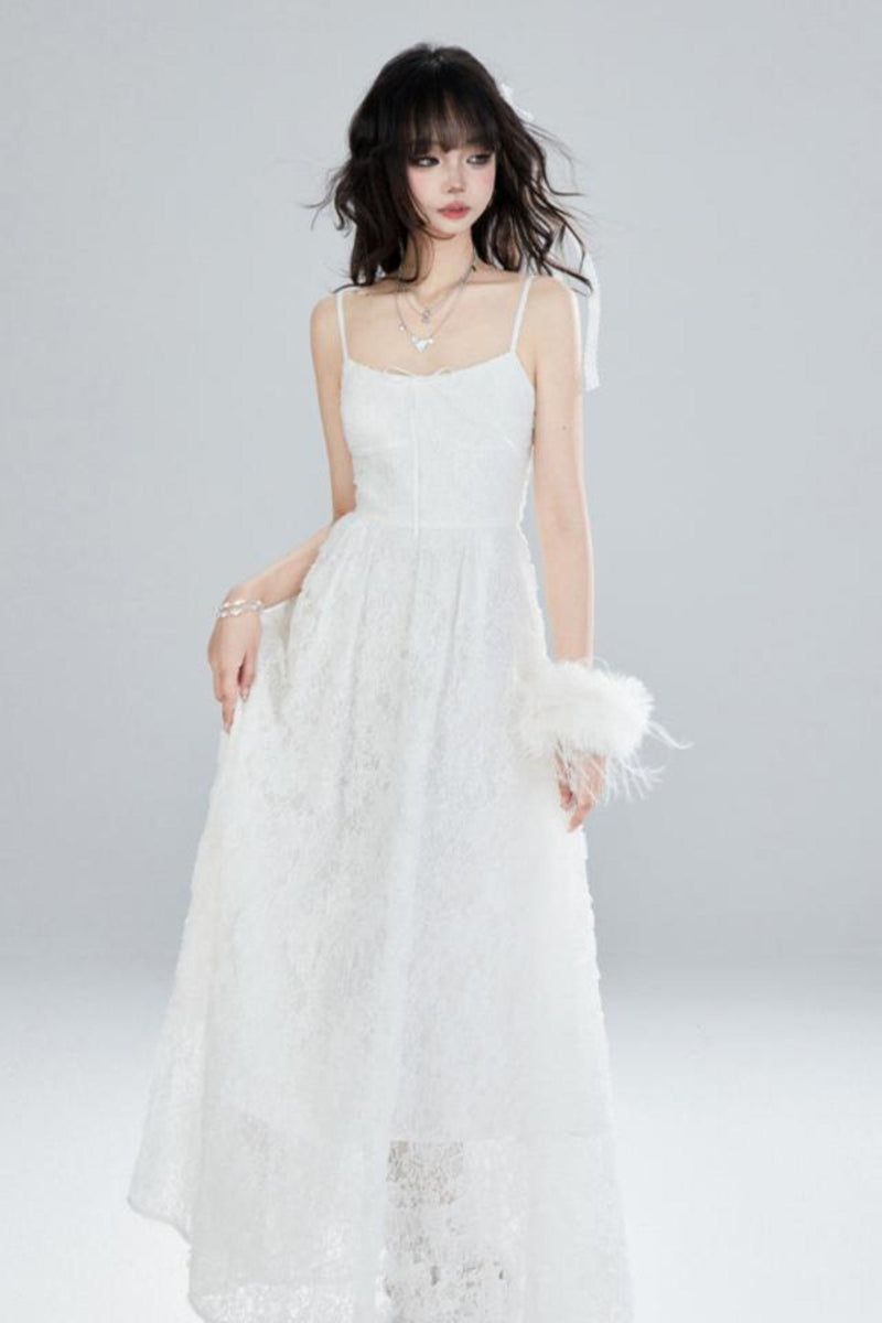 White Lace Suspender Dress