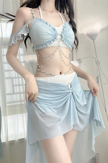 Light Blue Split Mermaid Swimsuit Set