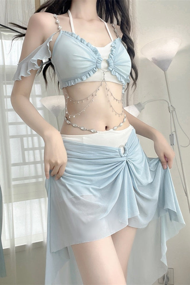 Light Blue Split Mermaid Swimsuit Set