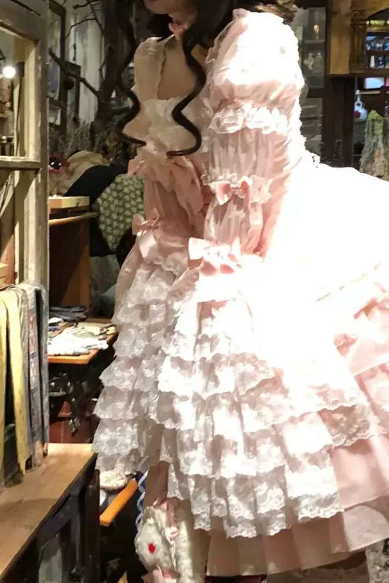 Sweetheart Ruffle Ribbon Lolita Dress + Bnt + Necklace + Princess Sleeve