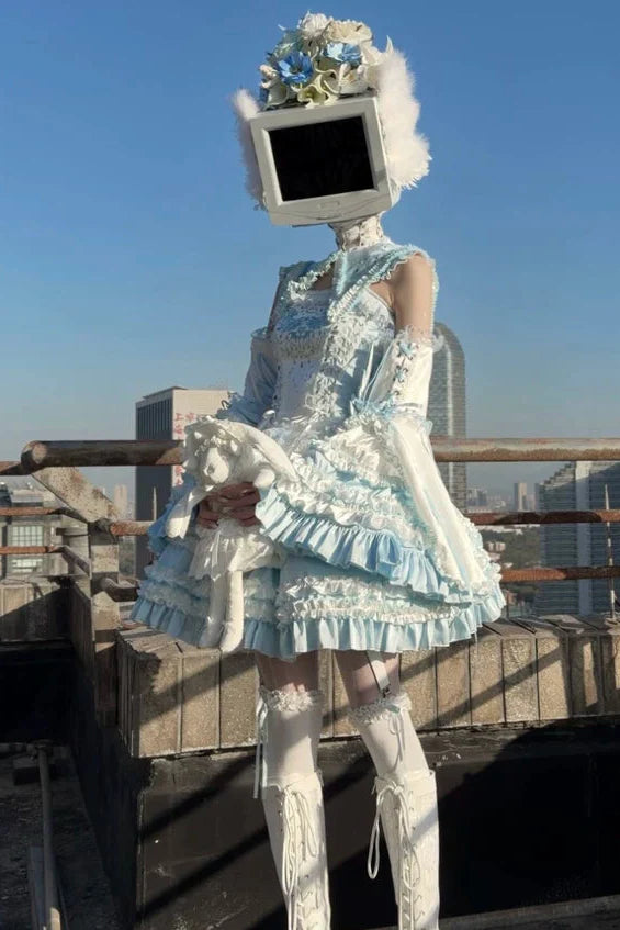 Aqua Angel Line Top + Skirt + Shirt Collar + Sleeve + Hat + Clips