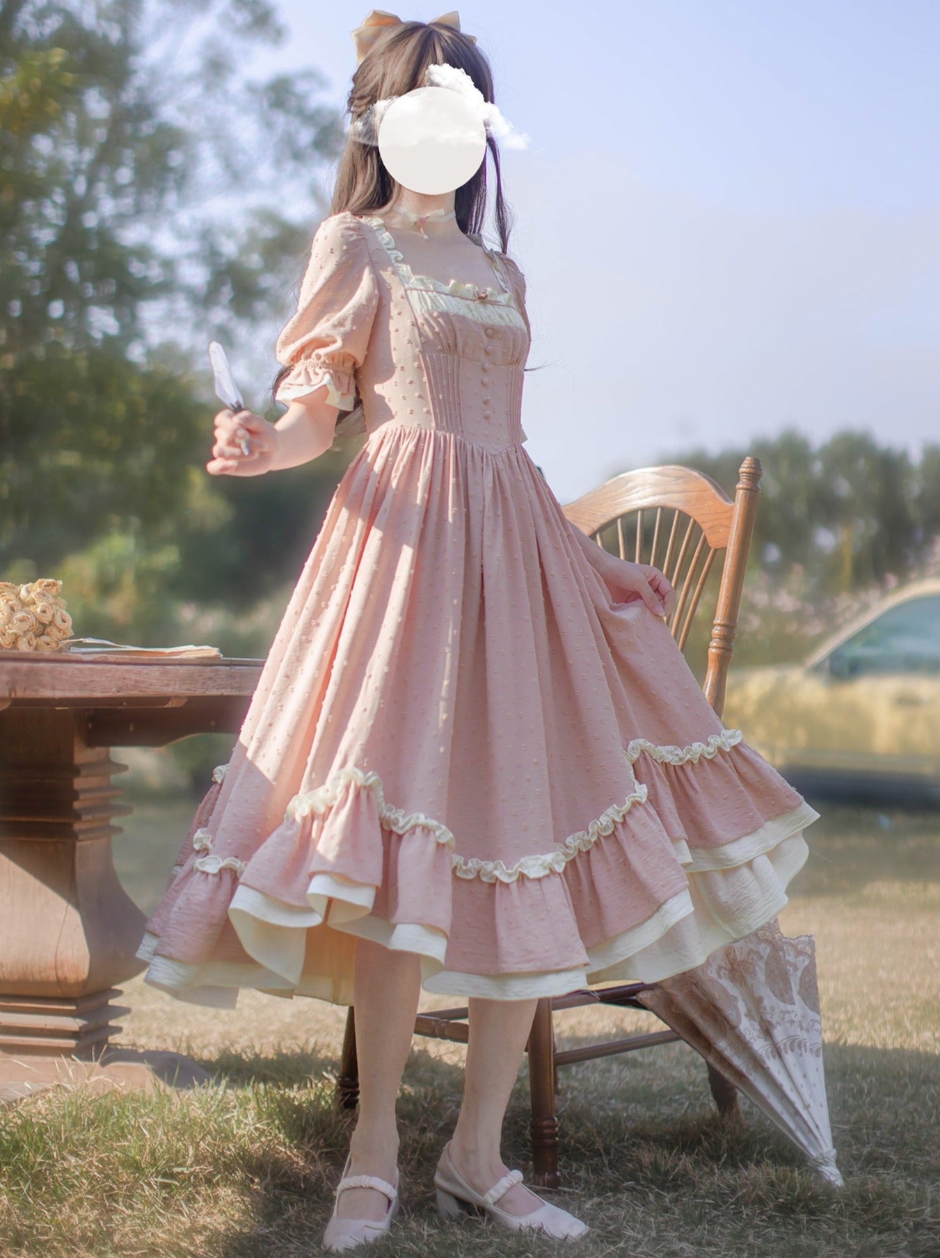 French Girly Retro Dress + Apron + Head Scarf