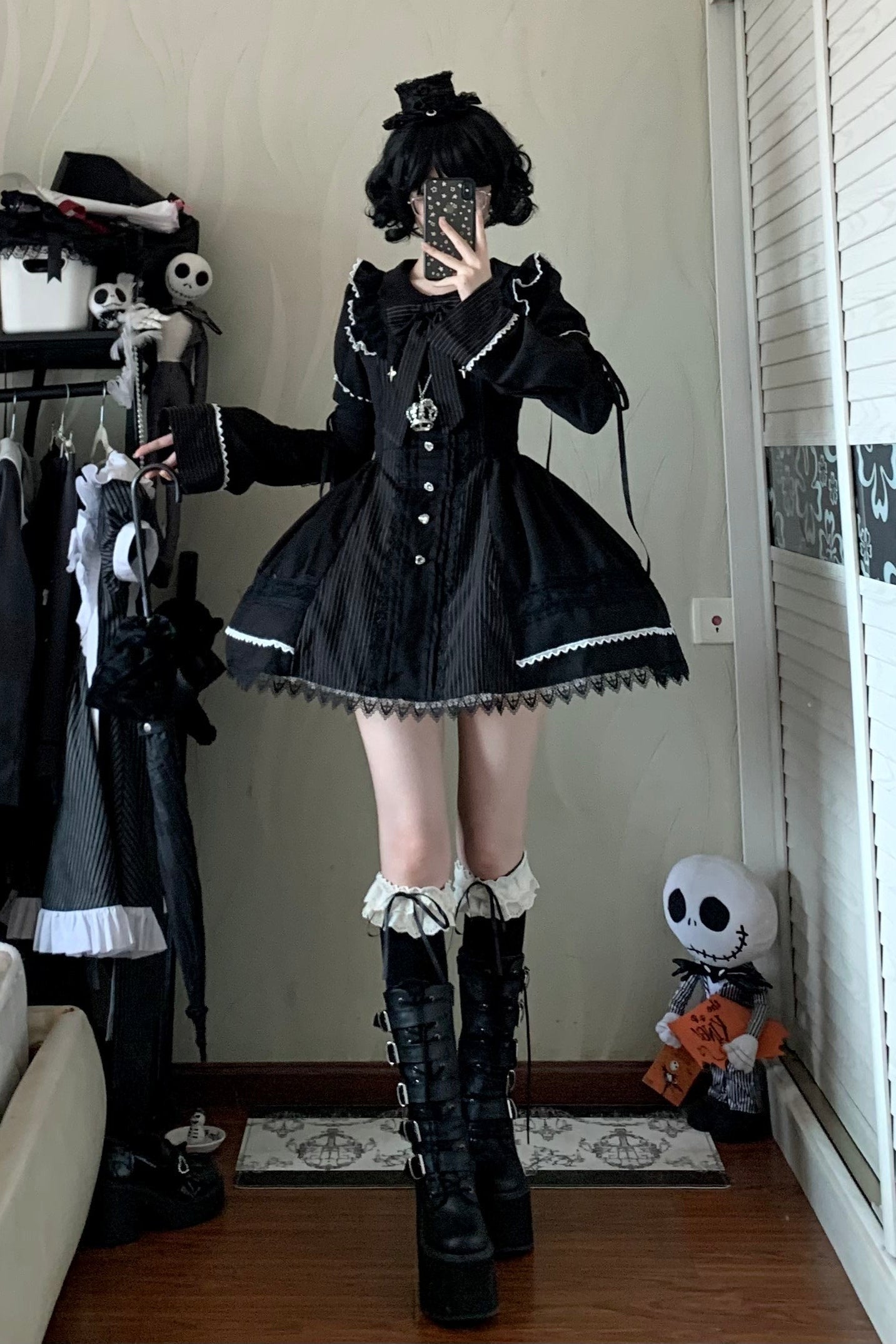 Gothic Doll Striped Lolita Dress + Sleeves